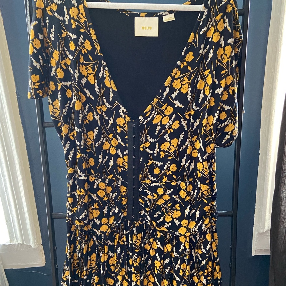 Maeve Anthropologie Black And Yellow Floral Dress